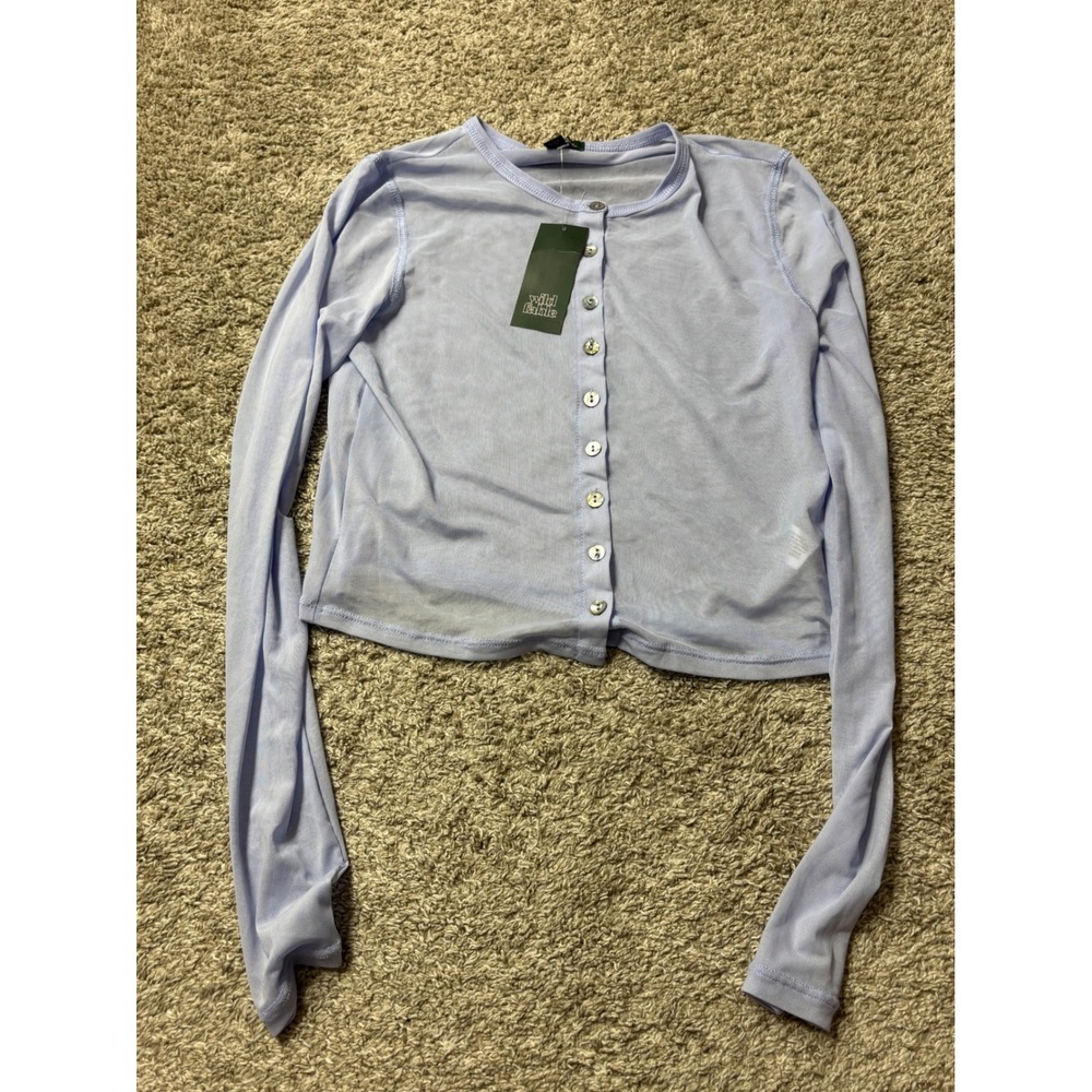 Wild Fable Light Aqua Blue Mesh Long Sleeve Button Front Crop Top M F16794883